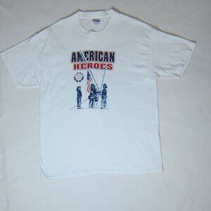 Vintage Hanes Beefy Men's White T-Shirt American Heroes Size L 100% Cotton